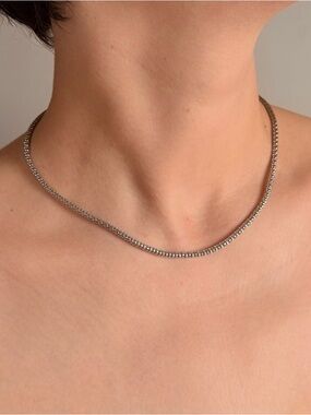 Oxidized Popcorn Chain Necklace | Platinum Plated Silver Tone | Lightweight